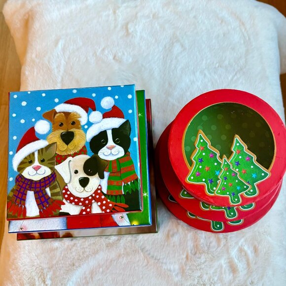 Seasonal Packaging (3) Round and Gem Stone (3) Square Christmas, Nesting Boxes - Picture 2 of 16
